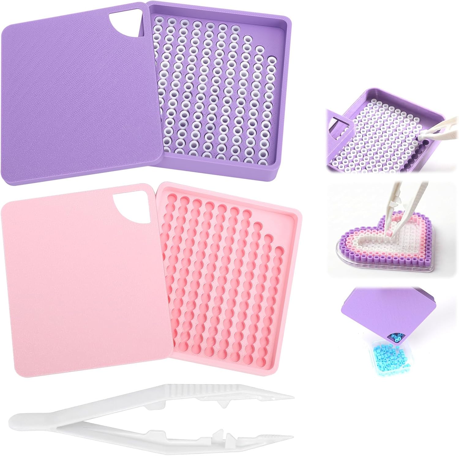 MUNORIAY 6 Pcs 2.6mm Fuse Bead Picking Tray Kit, Perler Bead Single/Double Needle Tweezer & Aligner Tray Kit, Efficient Iron Bead Sorting Tool with Effortless Bead Recovery for Experienced Enthusiasts
