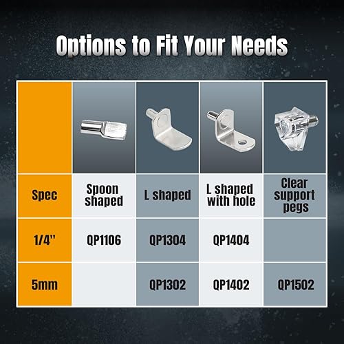 Vista 9 de POWERTEC QP1304-P2 Clavijas de Estante de 1/4 de Pulgada 100 piezas, Clavijas de Soporte de Estante con Soporte en Forma de L para Estantes, Estante