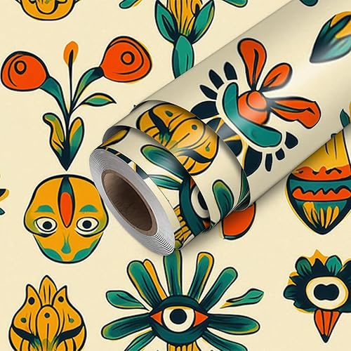 Papel tapiz de hongos para despegar y pegar, papel de contacto psicodélico retro, papel de pared de 17.7 x 118.1 pulgadas, vinilo autoadhesivo para