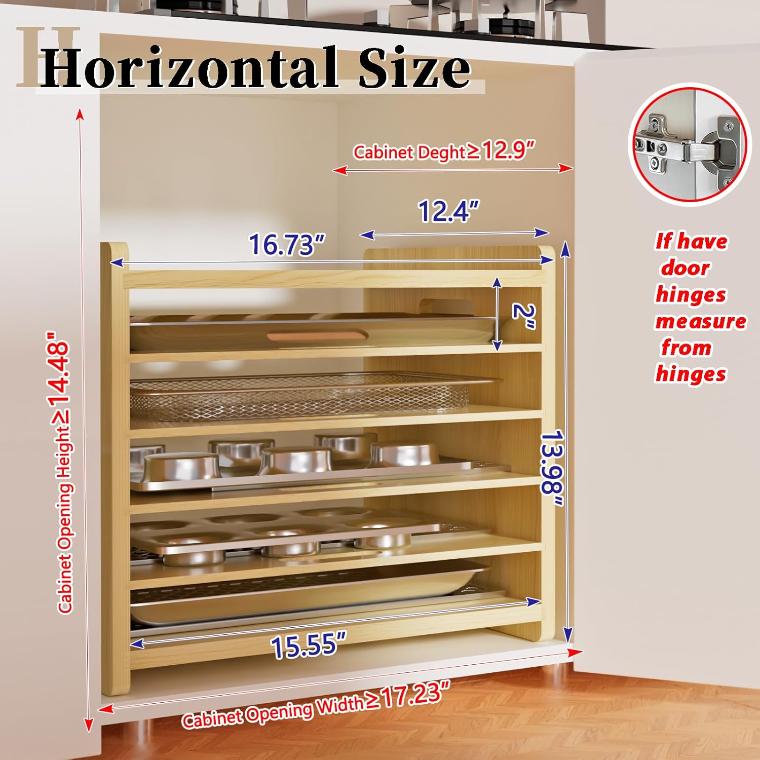 6 Tier Wooden Tray Dividers for Cabinets, Baking Cookie Sheet Organizer, Vertical/Horizontal Cabinet Dividers for Pots, Cutting Board, Pans, Kitchen Organizers and Storage