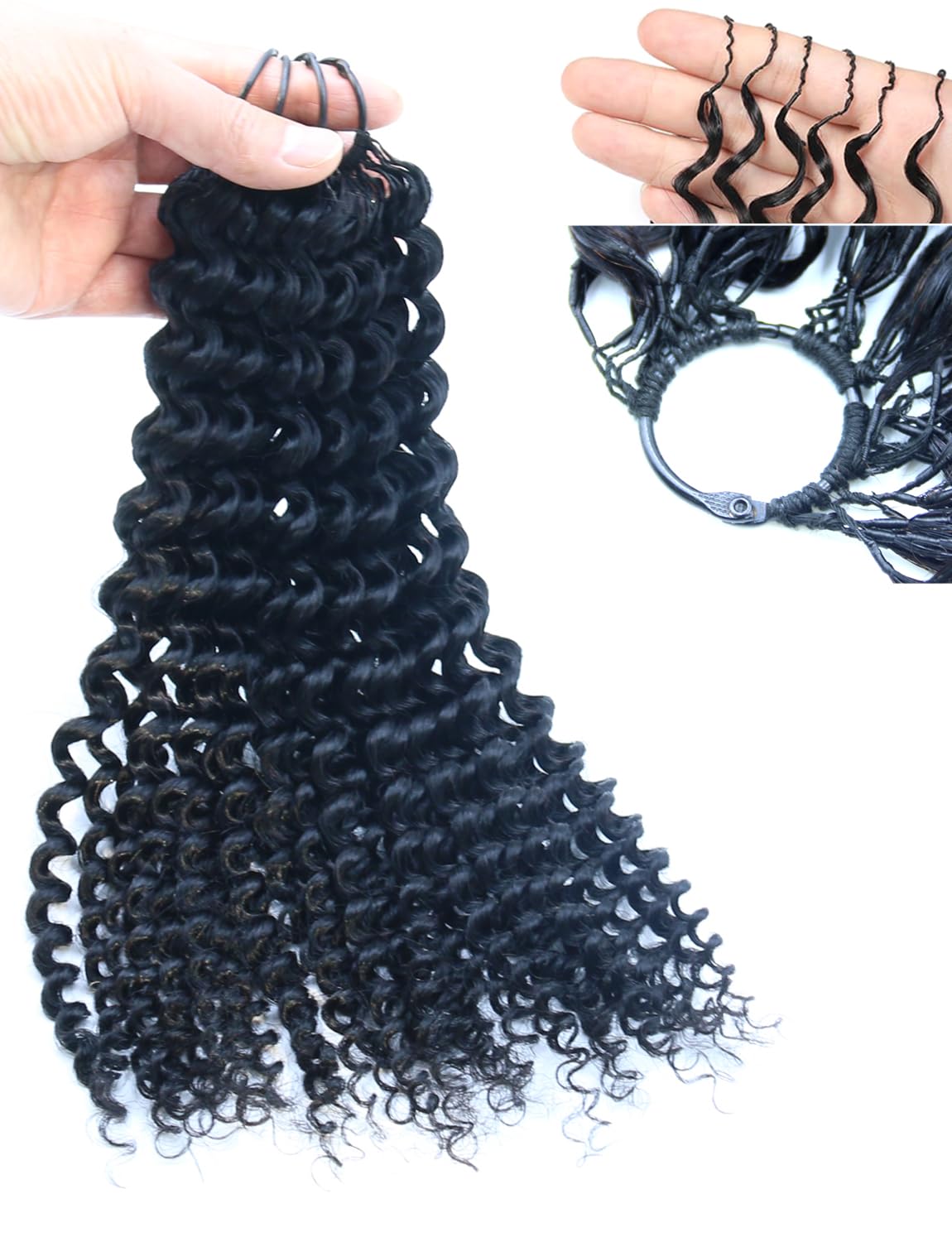 Human Crochet Hair Deep Wave Crochet Human Hair Bundle Pre-Separated Feather Knotless Invisible Curly Crochet Hair for Women 8inch 120g Natural Black 1B
