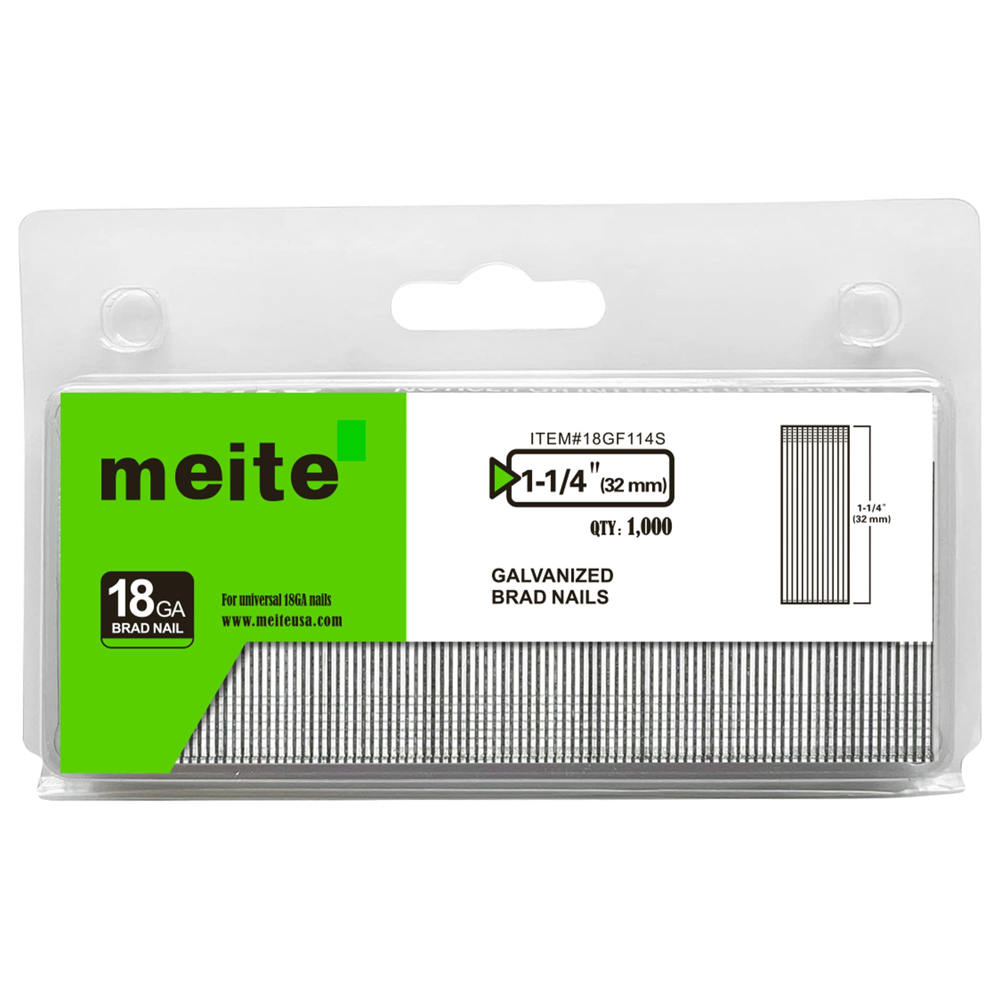 meite 18 Gauge Brad Nails, 32 mm Type 18G Brad Nails for Nail Gun, Galvanised Small Finishing Nails for Pneumatic, Electric 18GA Brad Nailer - 1,000 Counts/Pack (1 Case - 30 Packs)