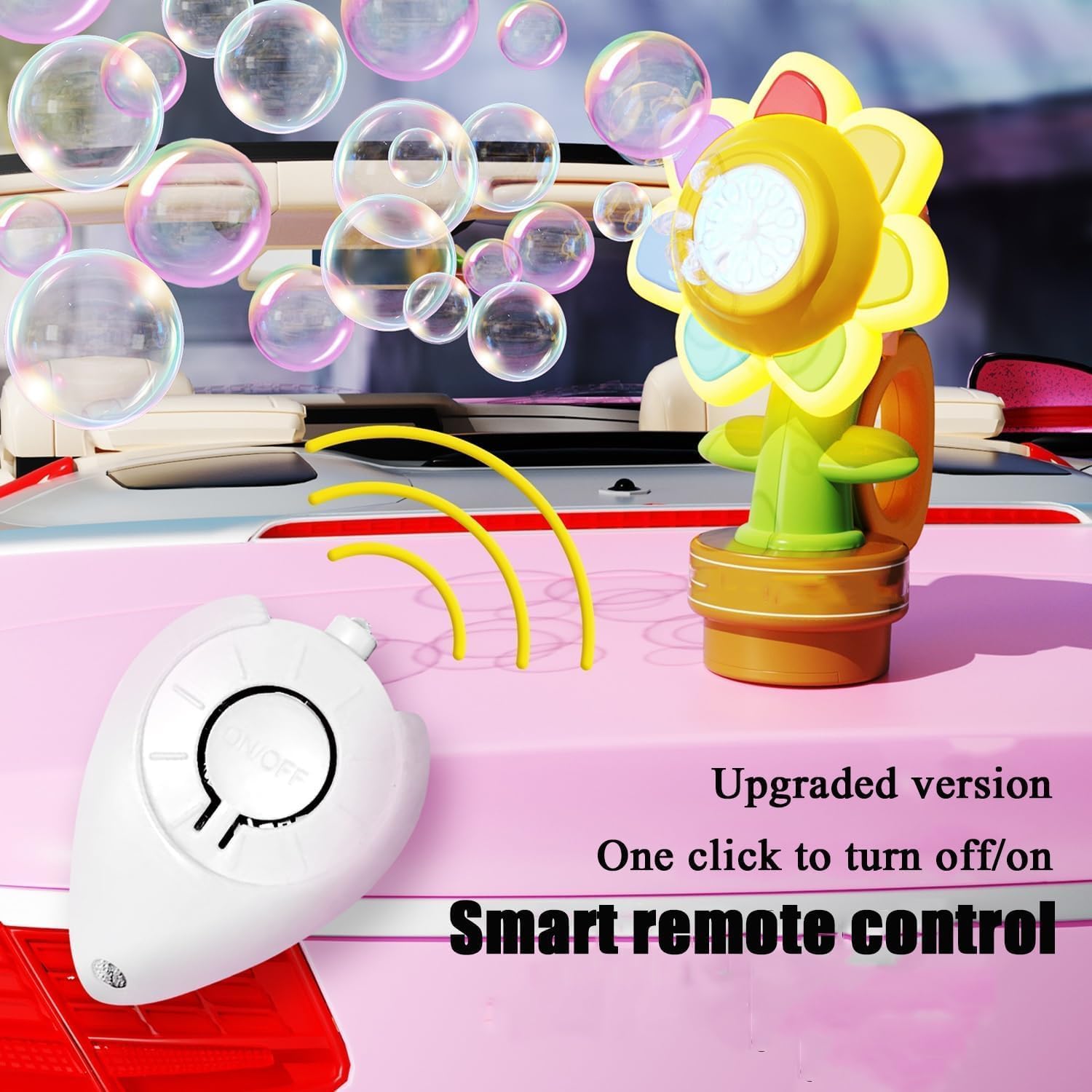 Honk Activated Bubble Machine, Bubble Machine for car, Car Rechargeable Automatic Sunflower with 20 Refill Liquid and Remote Control for Wedding Birthday Party