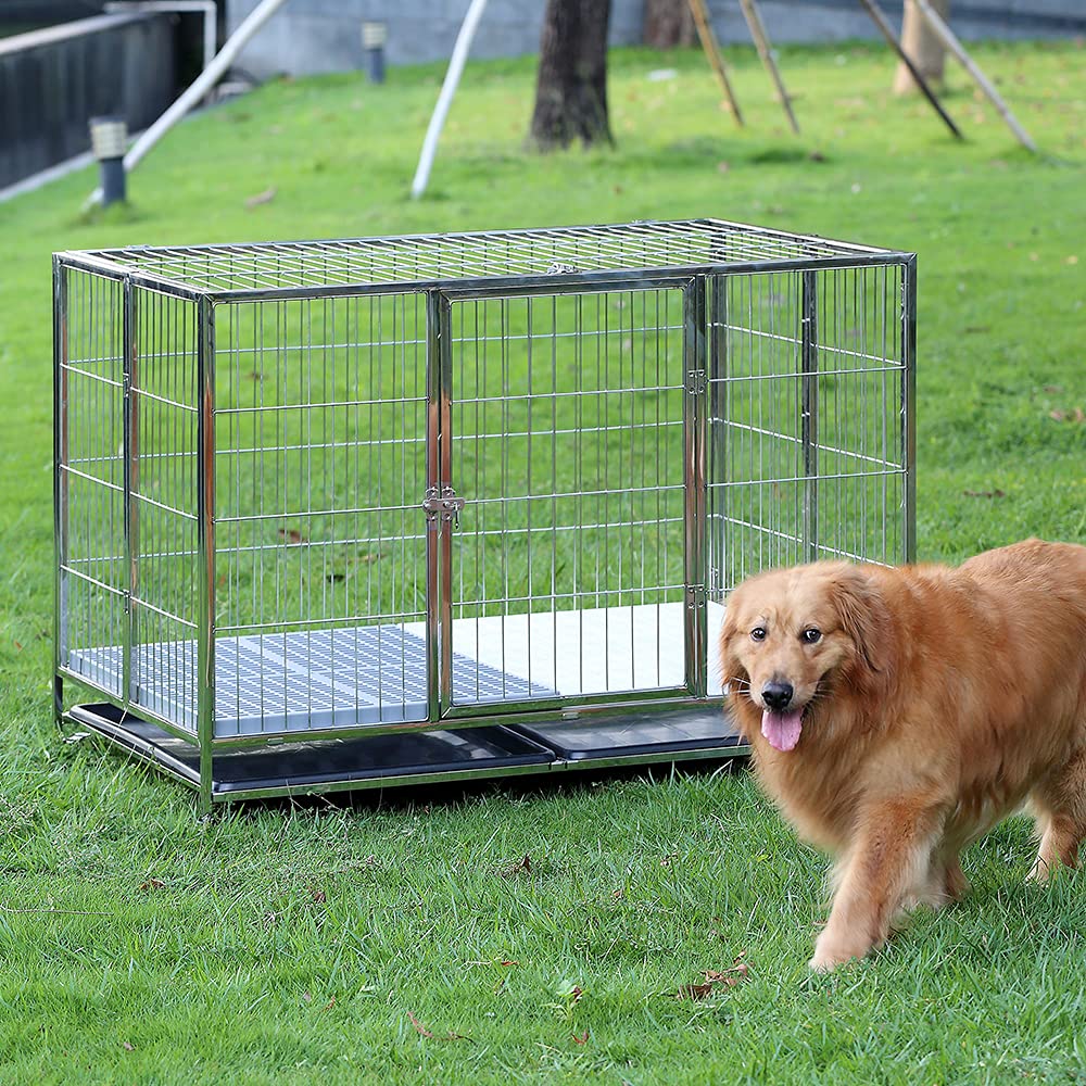 Buy LEMONDA 48” Foldable Stainless Steel Dog Cage Large Dog Kennel Crate with Mat, Removable