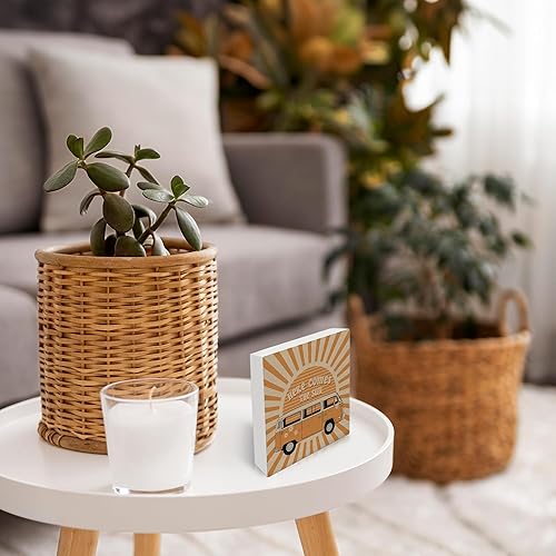 Miniatura 5 de Letrero de madera con texto en inglés "Here Comes the Sun" para decoración de escritorio, moderno retro Groovy de los años 70 para el hogar,