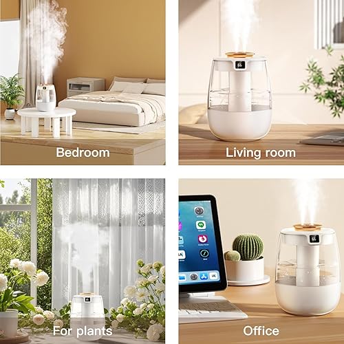 Miniatura 8 de Humidificador de aire de doble pulverización para dormitorio, humidificador silencioso de niebla fría para plantas, dormitorio, oficina, hogar,