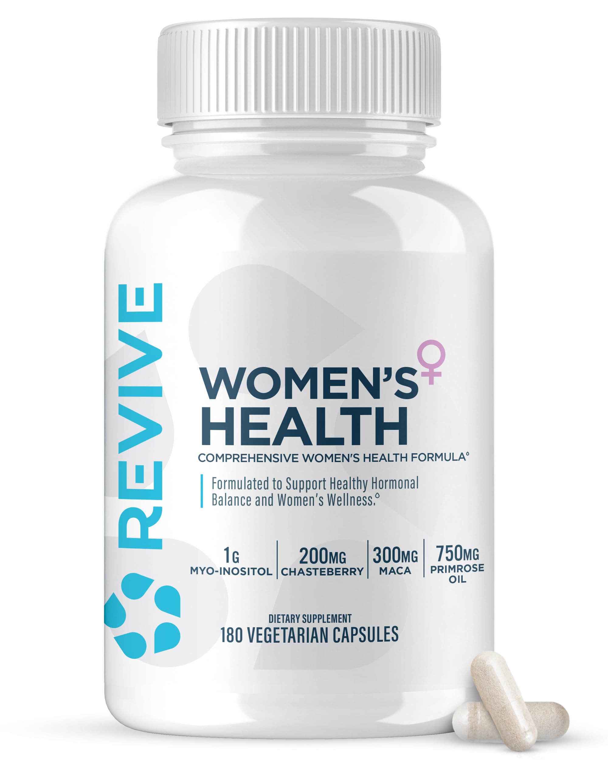 Revive MD Hormone Balance for Women – Hormone Support Supplement w/Myo-Inositol, Chaste Berry, DIM, Vitamins C & E, Evening Primrose Oil – Health & Hormonal Balance (180 Capsules, 30 Servings)