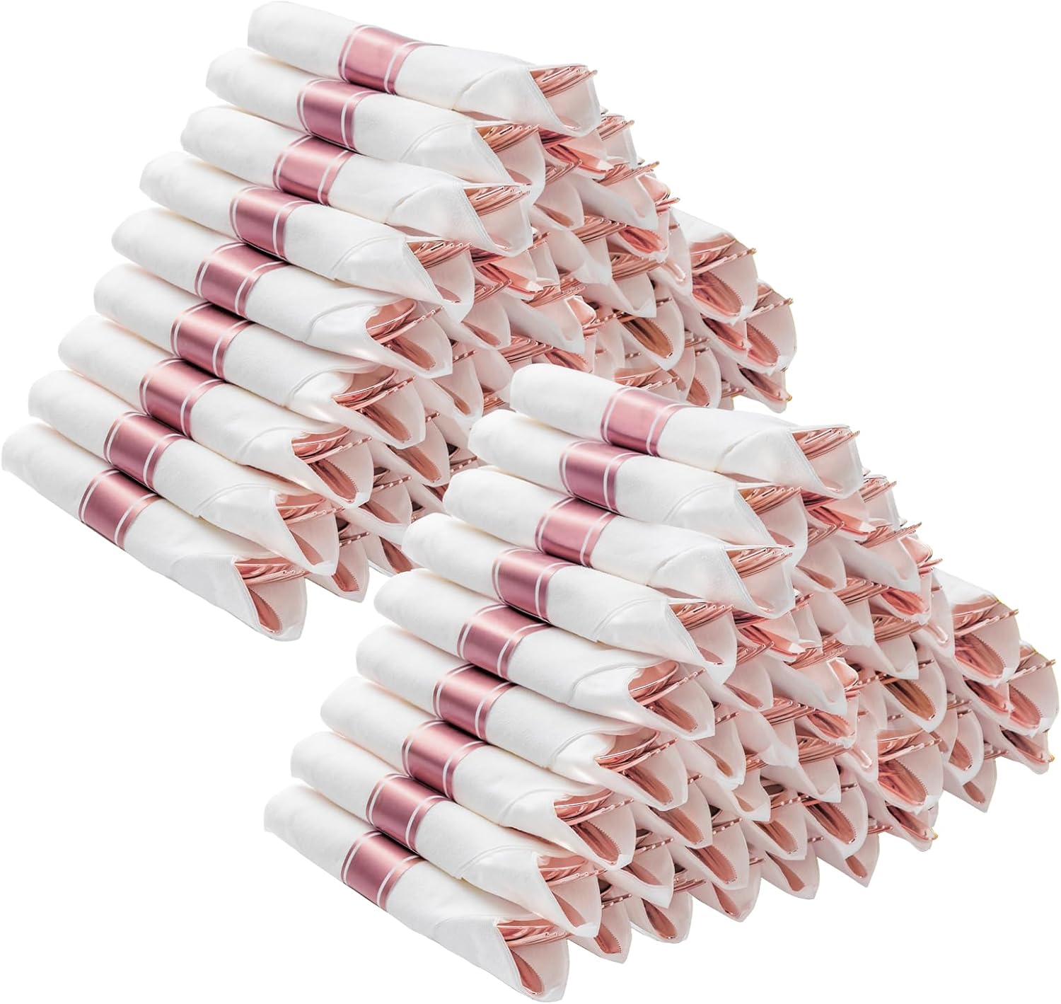 Rose gold disposable cutlery set with napkins, 100-pack
