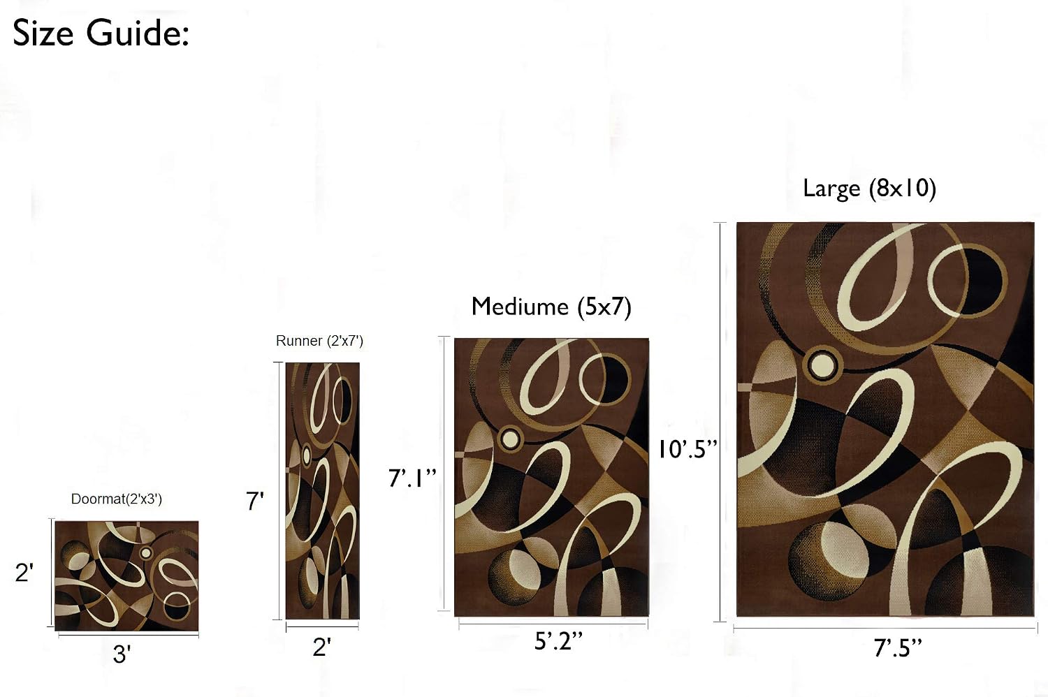 HR Square Pattern Area Rug 5x7 Geometric Pattern Modern Brown Chocolate Carpet Comfy shed Free Stain Resistant