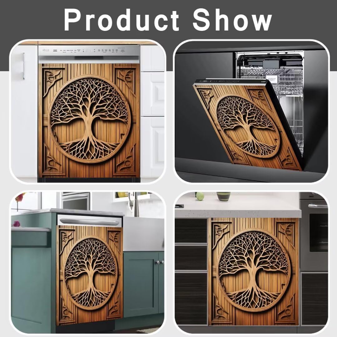 Retro Barn Door Dishwasher Magnet Cover Kitchen Decorative Tree of Life Vinyl Refrigerator Magnetic Panel Decal Sticker Wood Door Dishwasher Cover - 23" x 26" Magnetic