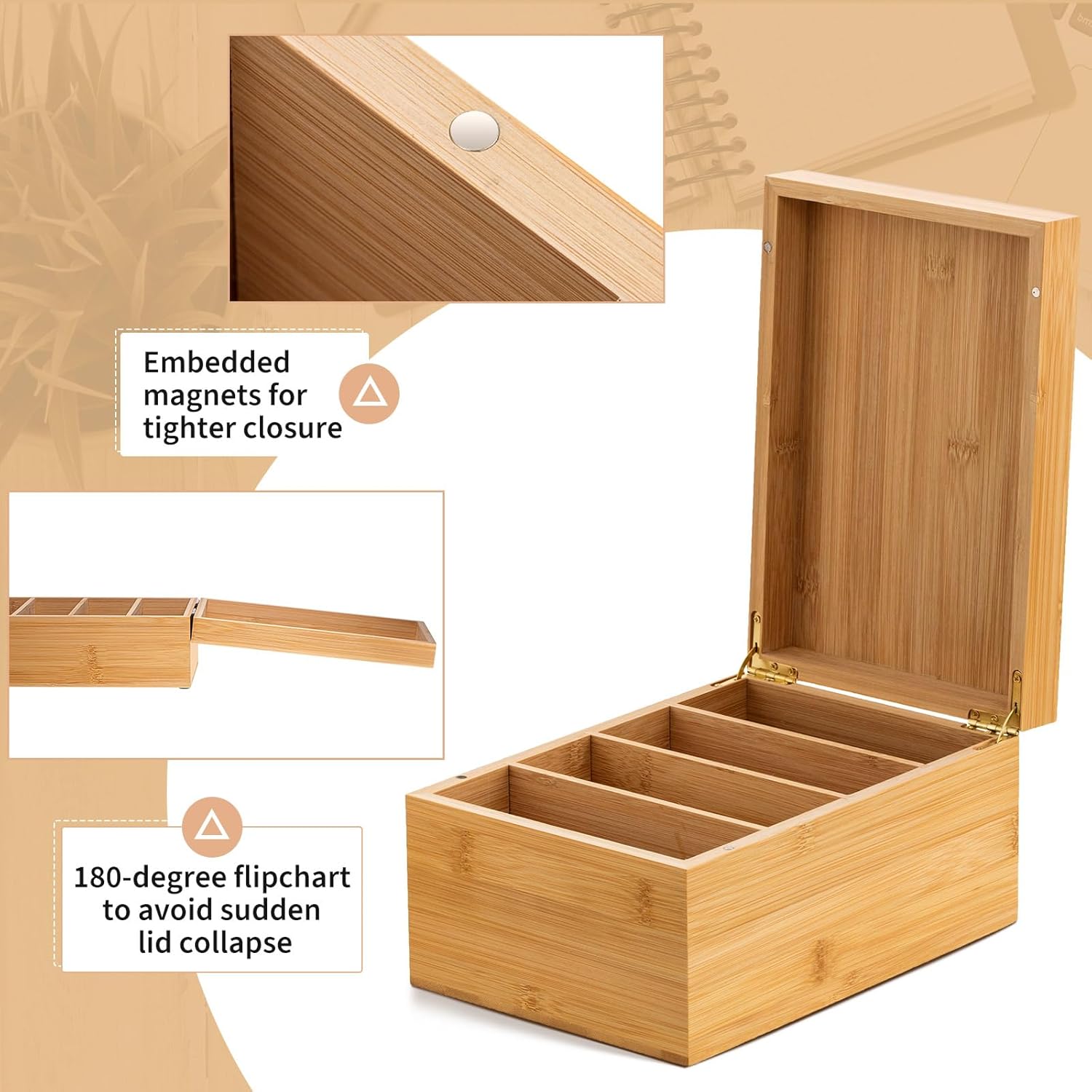 Henoyso Index Card Holder Set 3 x 5 Inches Bamboo Recipe Box Organizer Index Cards Organizer 600 Pcs Note 30 Pcs Dividers 2 Sheets Stickers File Note Box for Office Business Desk Home Kitchen