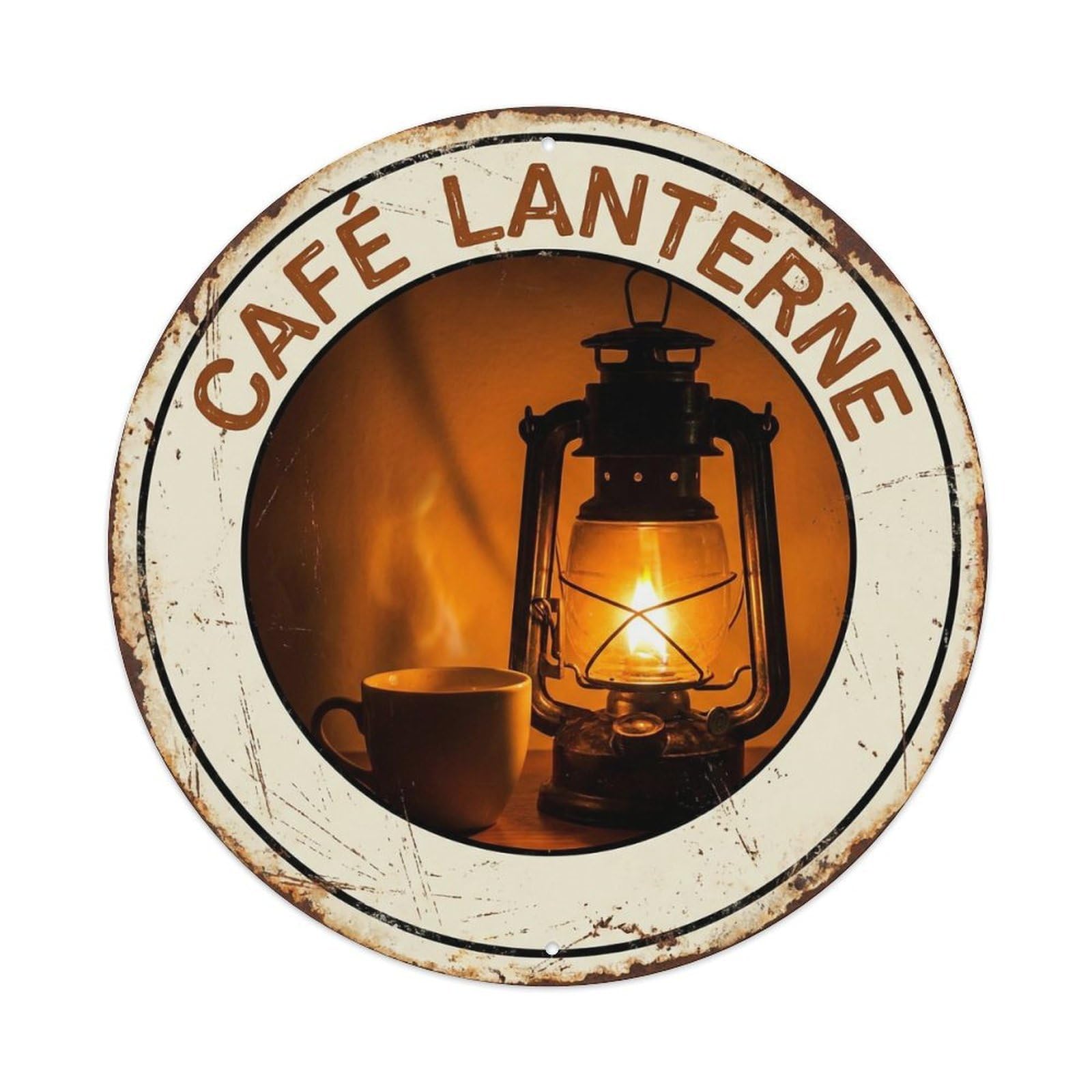 Lantern Glow Mancave Cafe Metal Tin Sign Plaque Wall Decor for Cafe, Club, Garden Round Metal Poster 8x8Inch