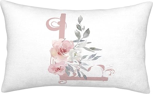 Fundas de almohada del alfabeto L, 14 x 20 pulgadas, fundas de almohada con monograma floral rosa, fundas de almohada con letra L, funda de almohada