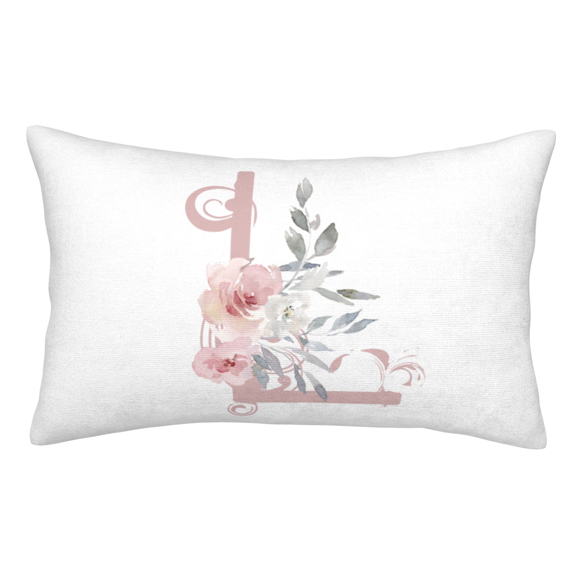 Alphabet L Throw Pillow Covers, 14" X 20" Pink Floral Monogrammed Pillow Cases - Letter L Pillow Covers - Initial Pillow Cover - Rectangle Cushion