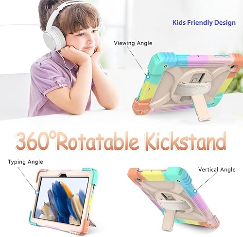 Miniatura 5 de BMOUO Funda para Samsung Galaxy Tab A8 de 10.5 pulgadas 2022, Galaxy Tab A8, a prueba de golpes soporte giratorio correa de mano para niños para