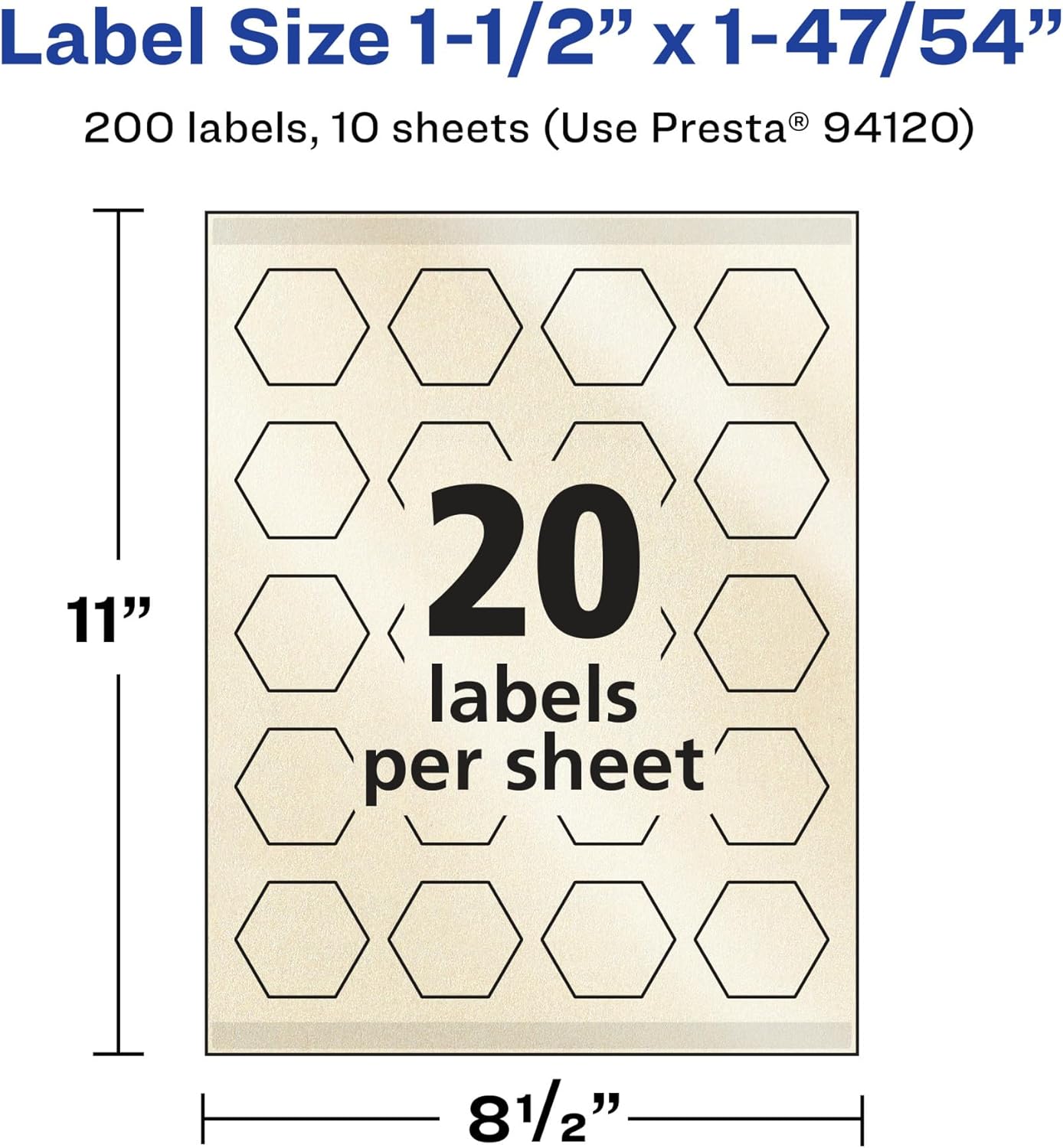 Avery Pearlized Ivory Hexagon Labels, Sure Feed Technology, Print-to-The-Edge, 1-1/2" x 1-47/54", 200 Pearlized Ivory Labels, Laser/Inkjet Printable