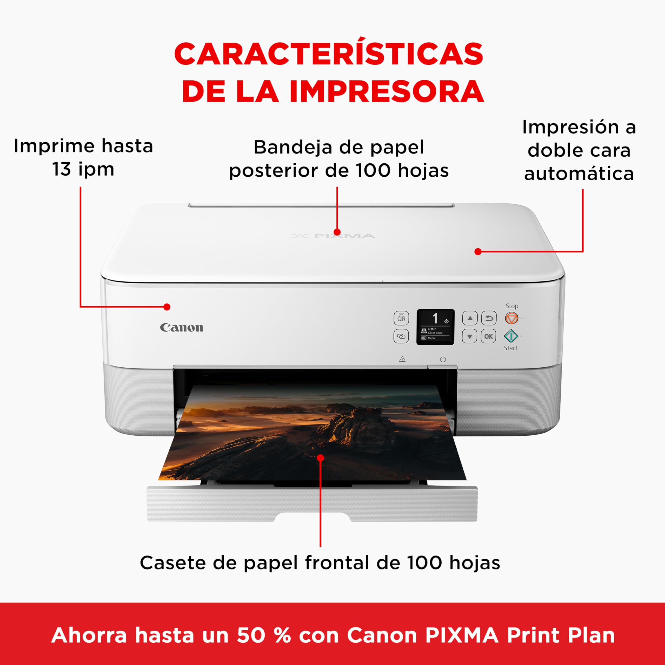 Canon PIXMA TS5351i – Impresora Multifunción para Uso Doméstico con Pantalla OLED | Conexión Inalámbrica desde tu Smartphone | Con PIXMA Print Plan