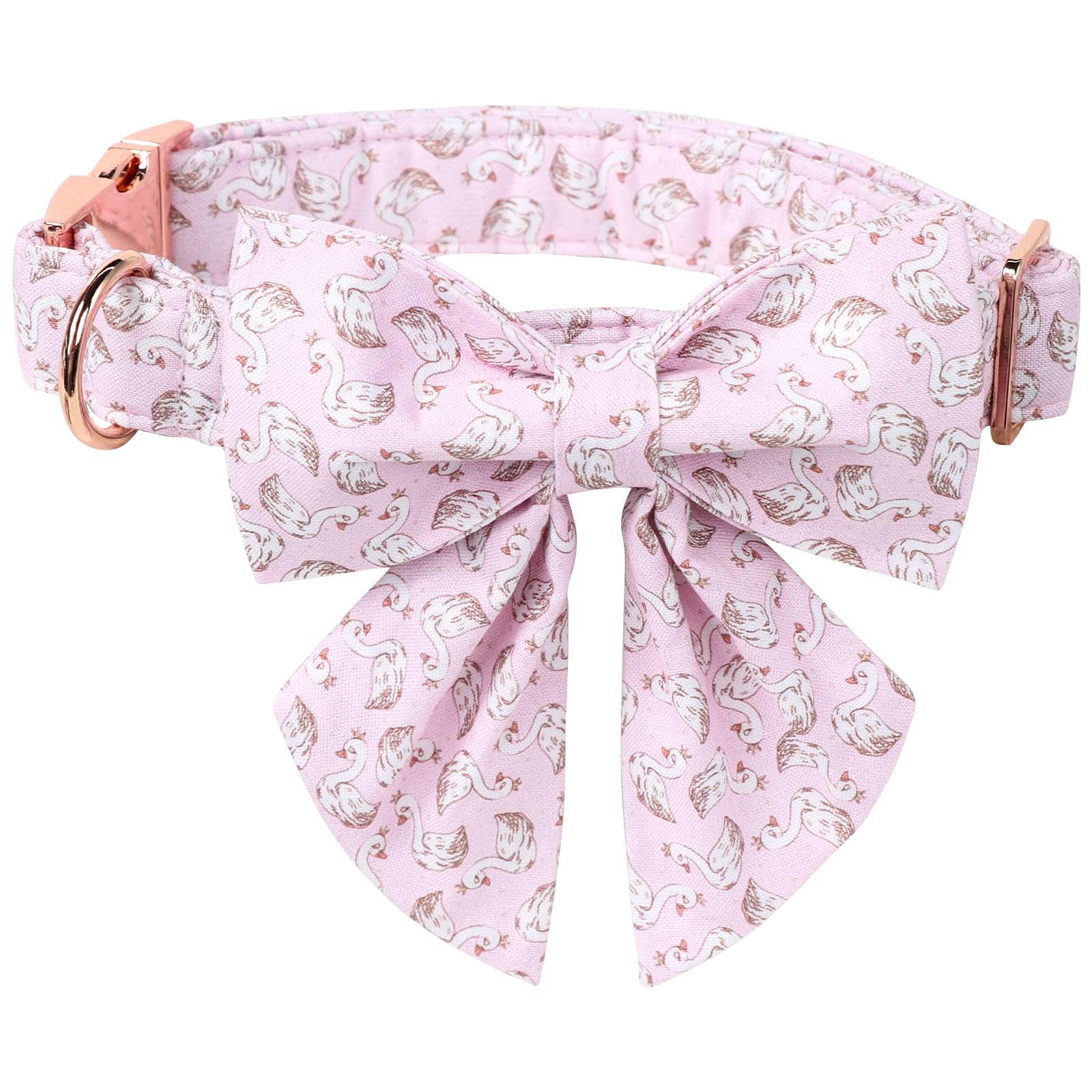 Lionet Paws Design Dogs Collar Cute Pink Sailor Bow Dog Collars for Girl Female Medium Large Dogs with Swan L