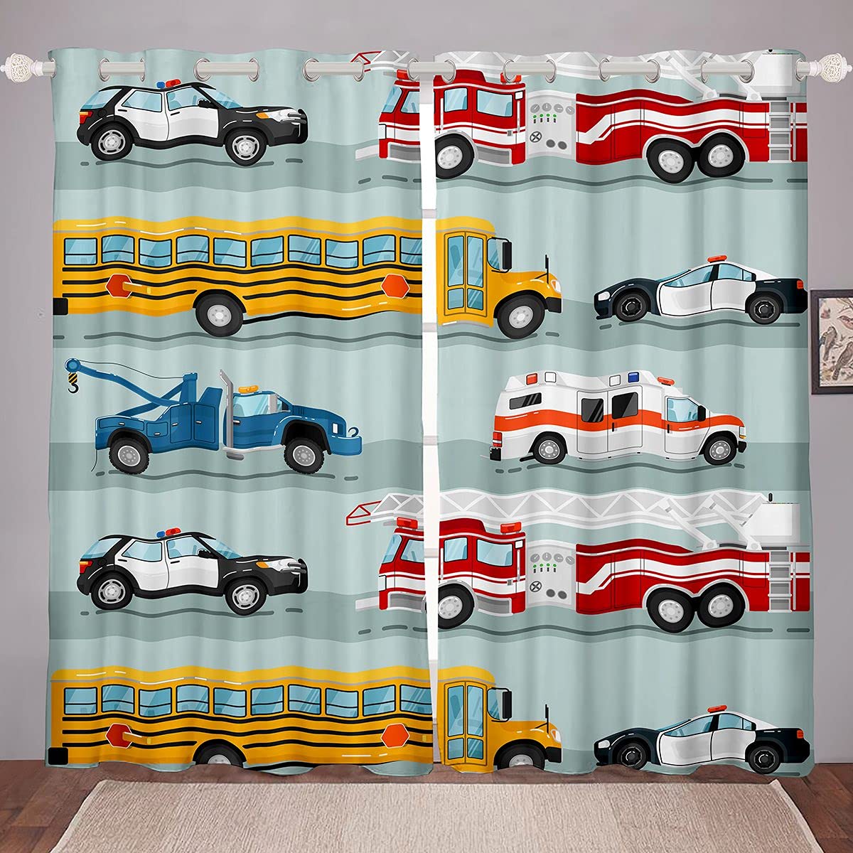 Erosebridal Fire Truck Curtains,Police Car Window Curtains 42