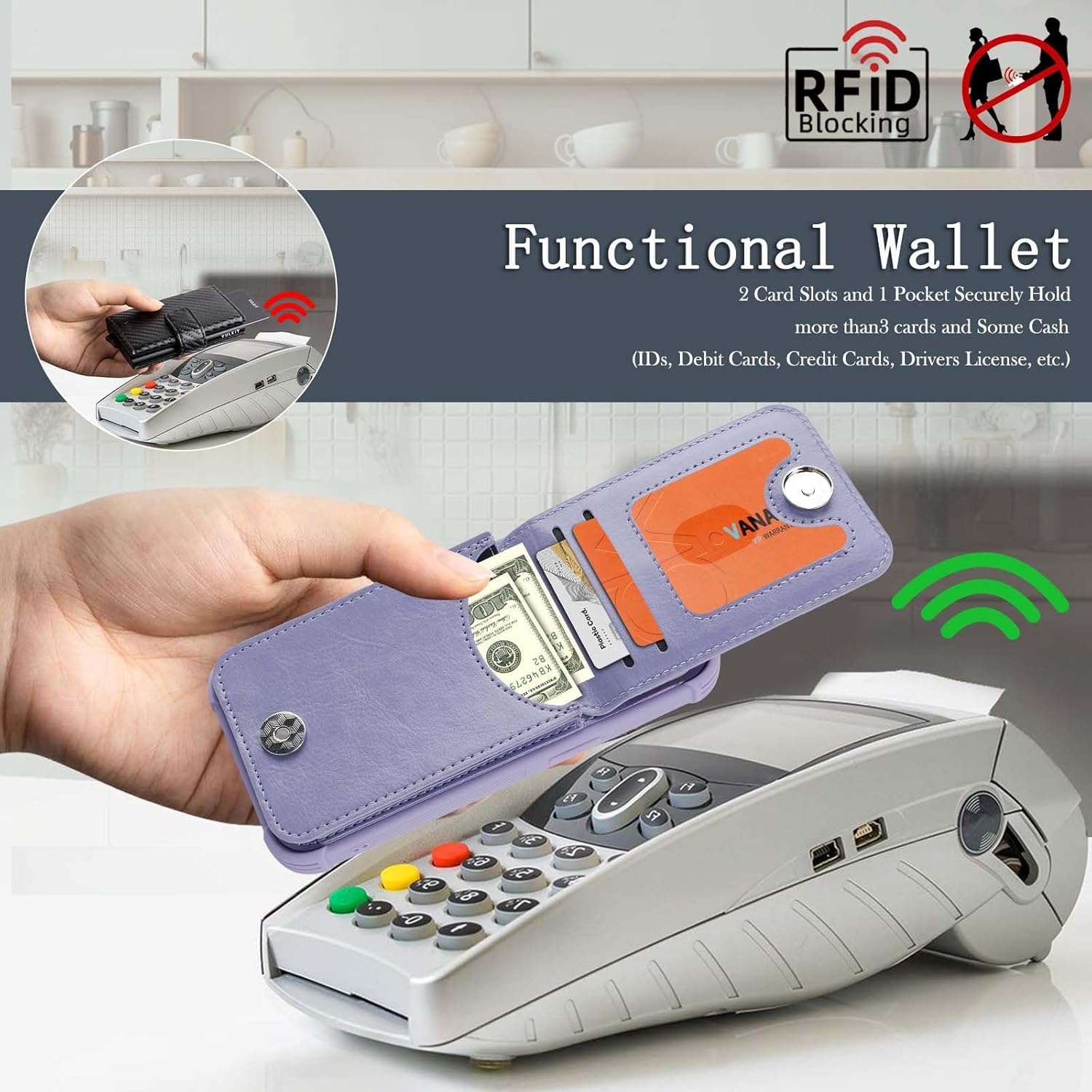 VANAVAGY Compatible for iPhone 17 Pro Max Wallet Case with RFID Blocking Card Holder, [Screen Protector] PU Leather Shockproof Case Magnetic Clasp Ring Kickstand Phone Cover for Women Men,Clove Purple