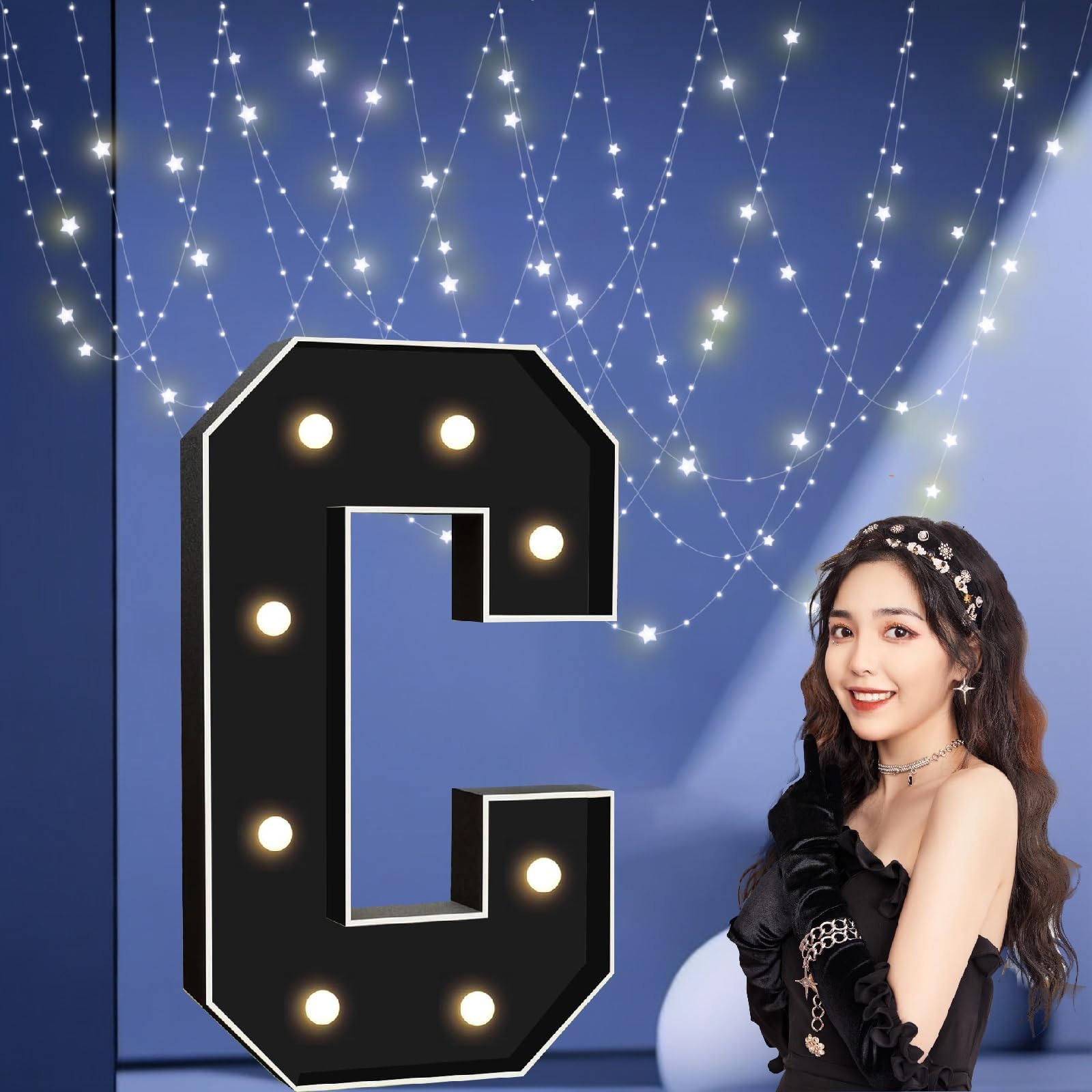 UEGFSIJRF 3FT Black Large LED Marquee Light up Letters, Giant Number Sign Big Mosaic Letters for Balloons Supplies Indoor/Outdoor Decorations(Letter C,4FT)