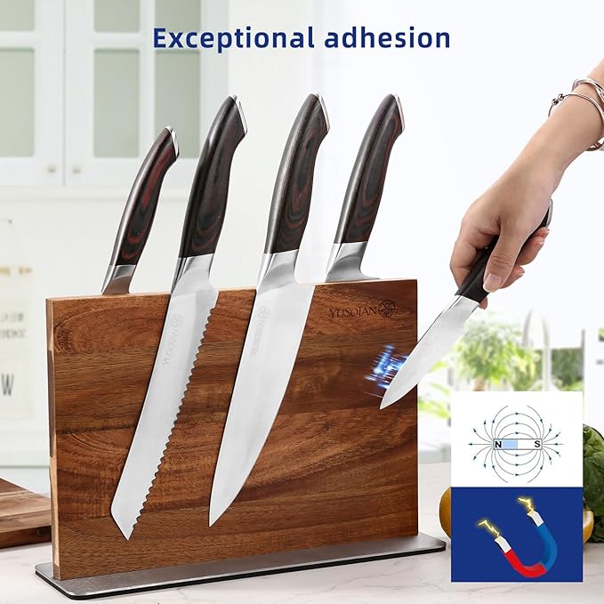 Set Cuchillos Cocina 5 Piezas Acero Inoxidable Base Magnética Madera miniatura 6