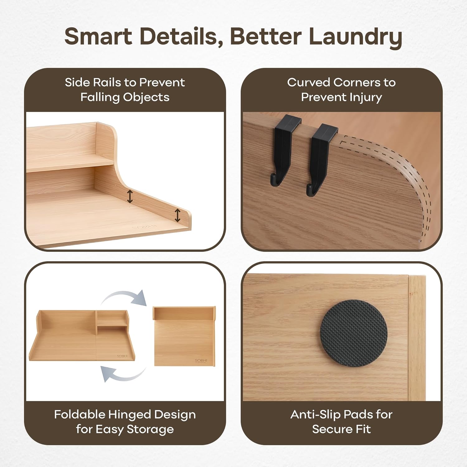 SOBHI | Solid Wood Washer & Dryer Countertop with Laundry Add-Ons | 54″ x 27″ Laundry Room Organization & Storage Topper | 3 Detergent Dispensers & Dryer Sheet Box | Oak Finish