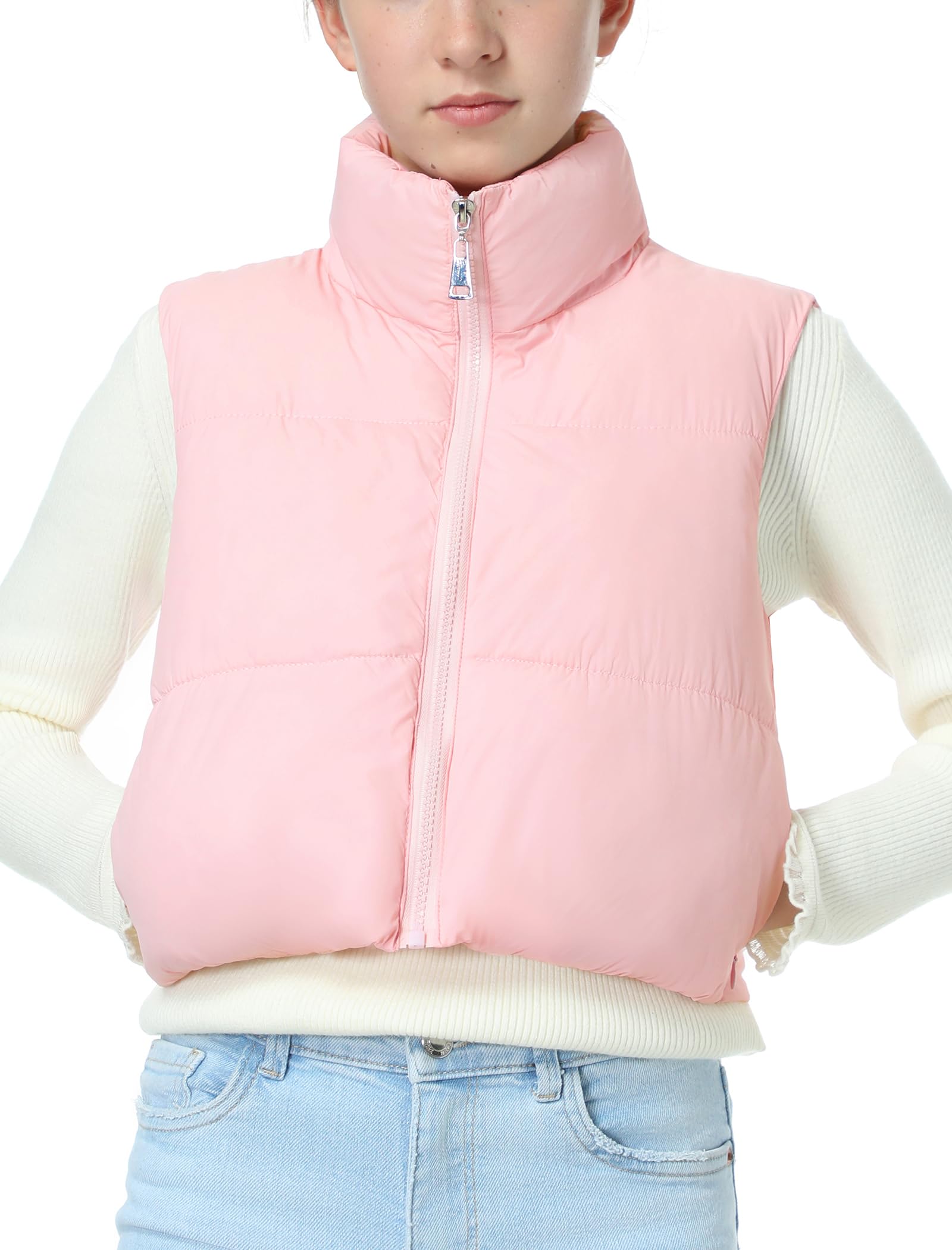 EXARUS Girls Puffer Vest Cropped Puffy Teen Water Resistant 6-14Y