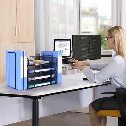 Miniatura 6 de Bandeja organizadora de papel apilable de 4 niveles para escritorio, accesorios de escritorio de oficina, organizador clasificador de papel para