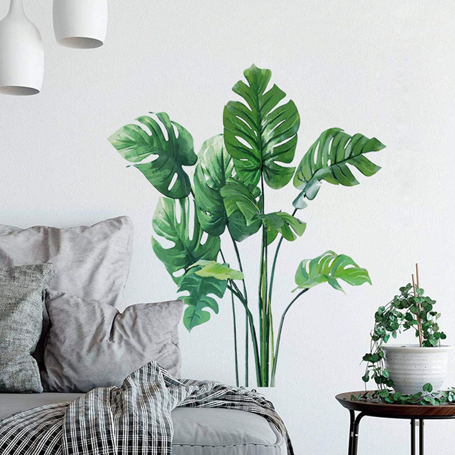 Leaf Wall Decals Monstera Tropical Plants Wall Stickers for Living Room, Palm Wall Posters Natural Green Plants Art Murals Vinyl Wallpaper for Bedroom Nursery Office