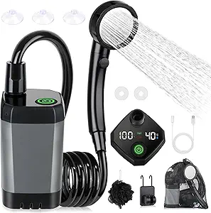 Portable Shower for Camping, [Long-Lasting] Spopal 6000mAh Rechargeable Camping Shower with Intelligent LED Display, 4 Spray Modes, IPX7 Waterproof Outdoor Camp Pump for Hiking, Travel, Car, Pet