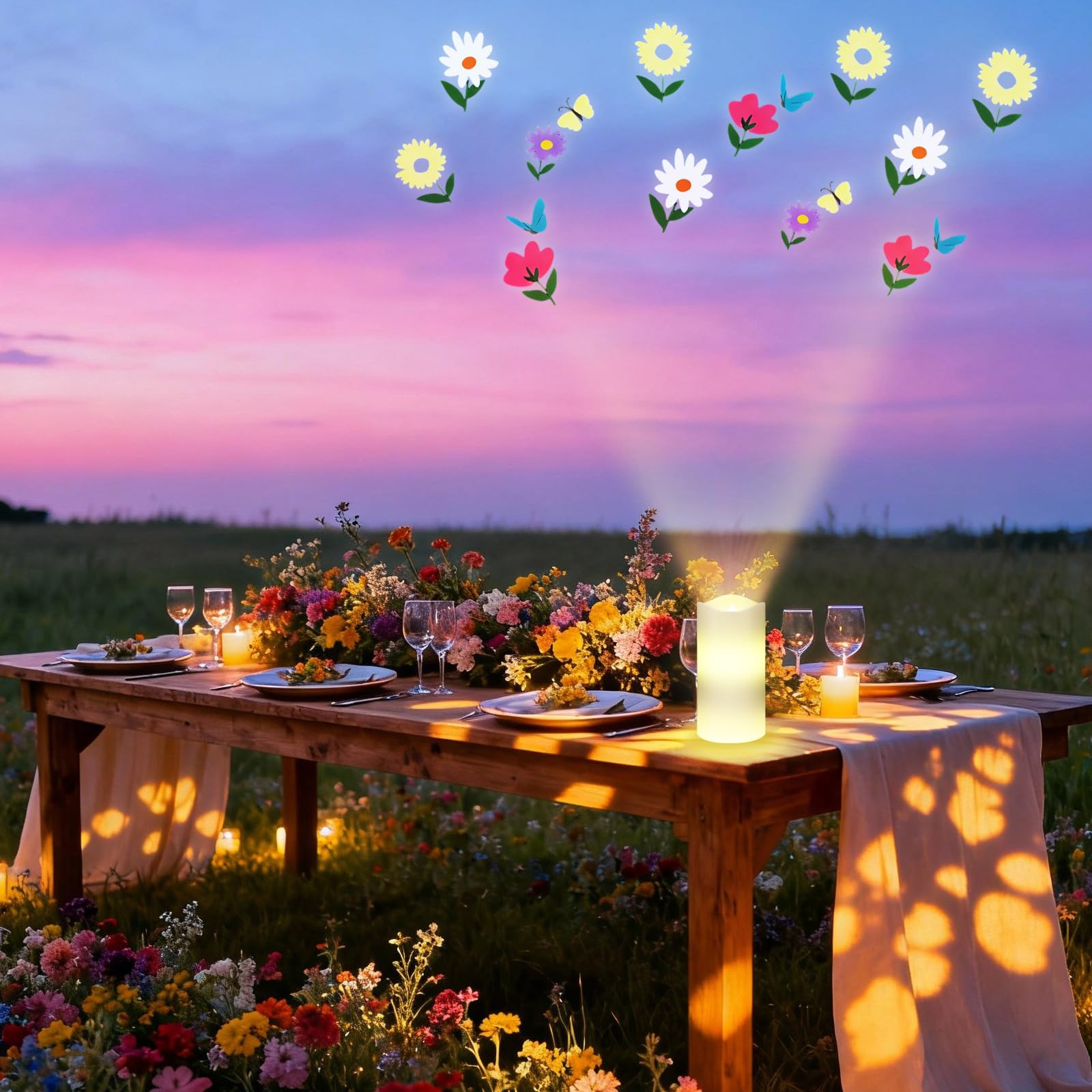 Baquler Wildflower flammenlose Kerzen Frühling Projektor Lichter Dekoration LED Kerze Batteriebetriebenes Nachtlicht mit Fernbedienung Timer für Hochzeit Tee Party Frühling Sommer Dekorationen für
