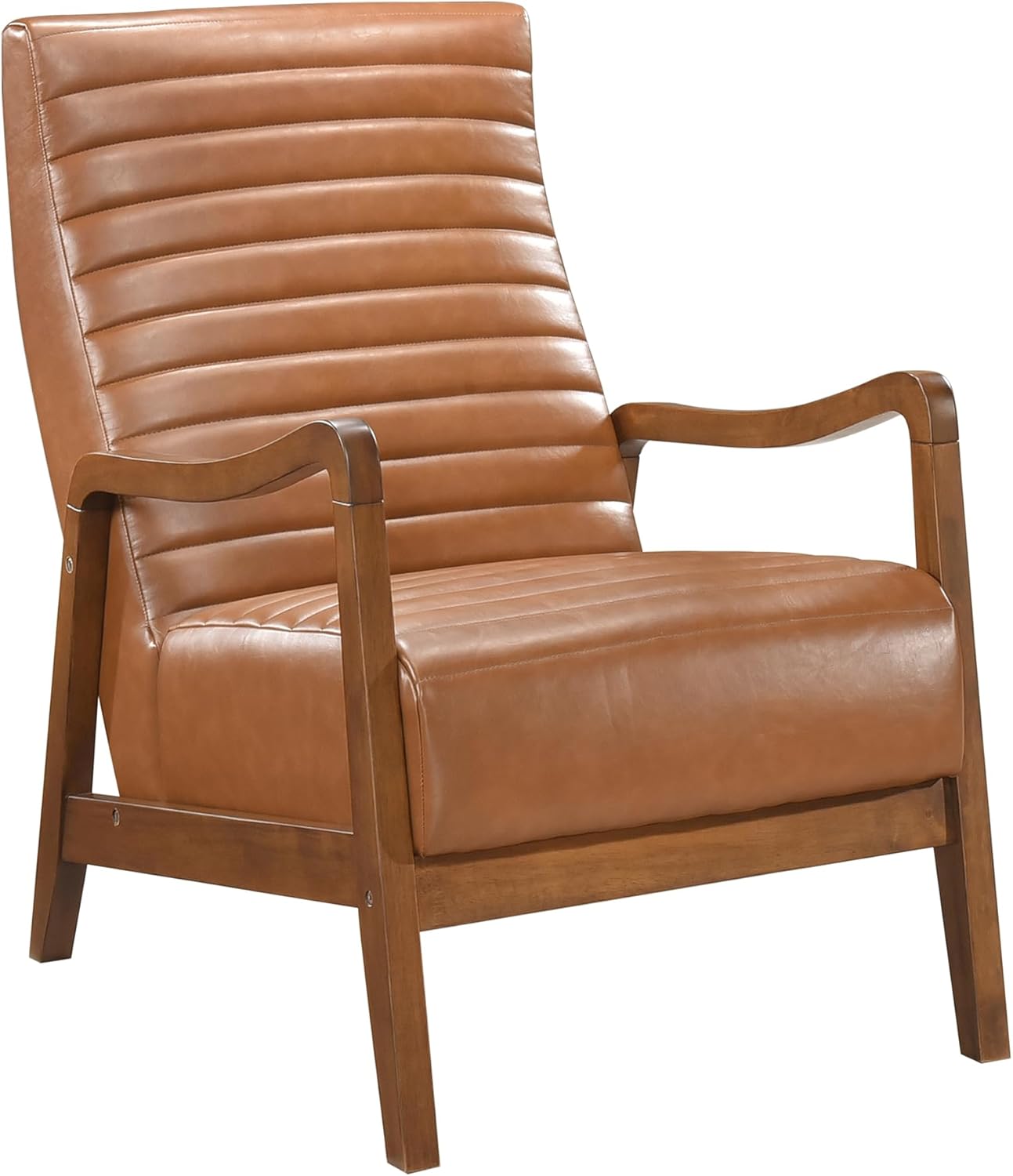 Lexicon High Back Accent Chair Mid Century Modern Chairs Living Room Chairs Reading Chair for Bedroom with Solid Wood Armrests and Legs, Lounge Chair for Bedroom, Living Room, Sunroom, Office, Camel