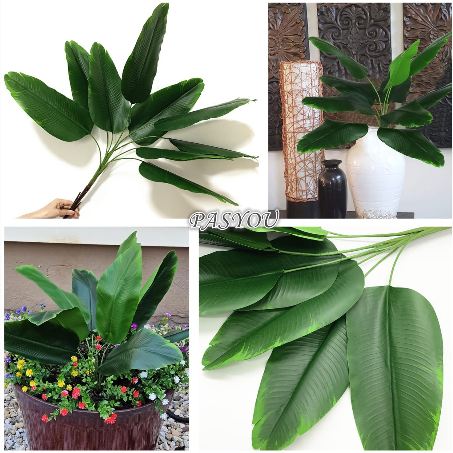 Fake Bird of Paradise Plant Artificial Banana Tree 30 Inch 2 Pack, Tropical Monstera Plants Big Leaves Faux Palm Leaf Greenery Shrubs Indoor Outdoor Home Garden Office Farmhouse Verandah Wedding Decor