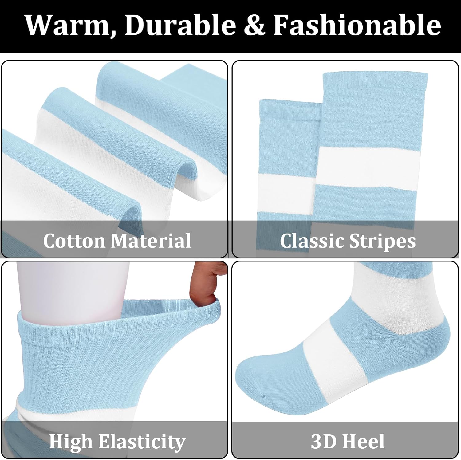 Moon Wood Cotton Thigh High Socks for Women Striped Over the Knee Leg Warmers for Cosplay & School Girl Outfit - Image 5