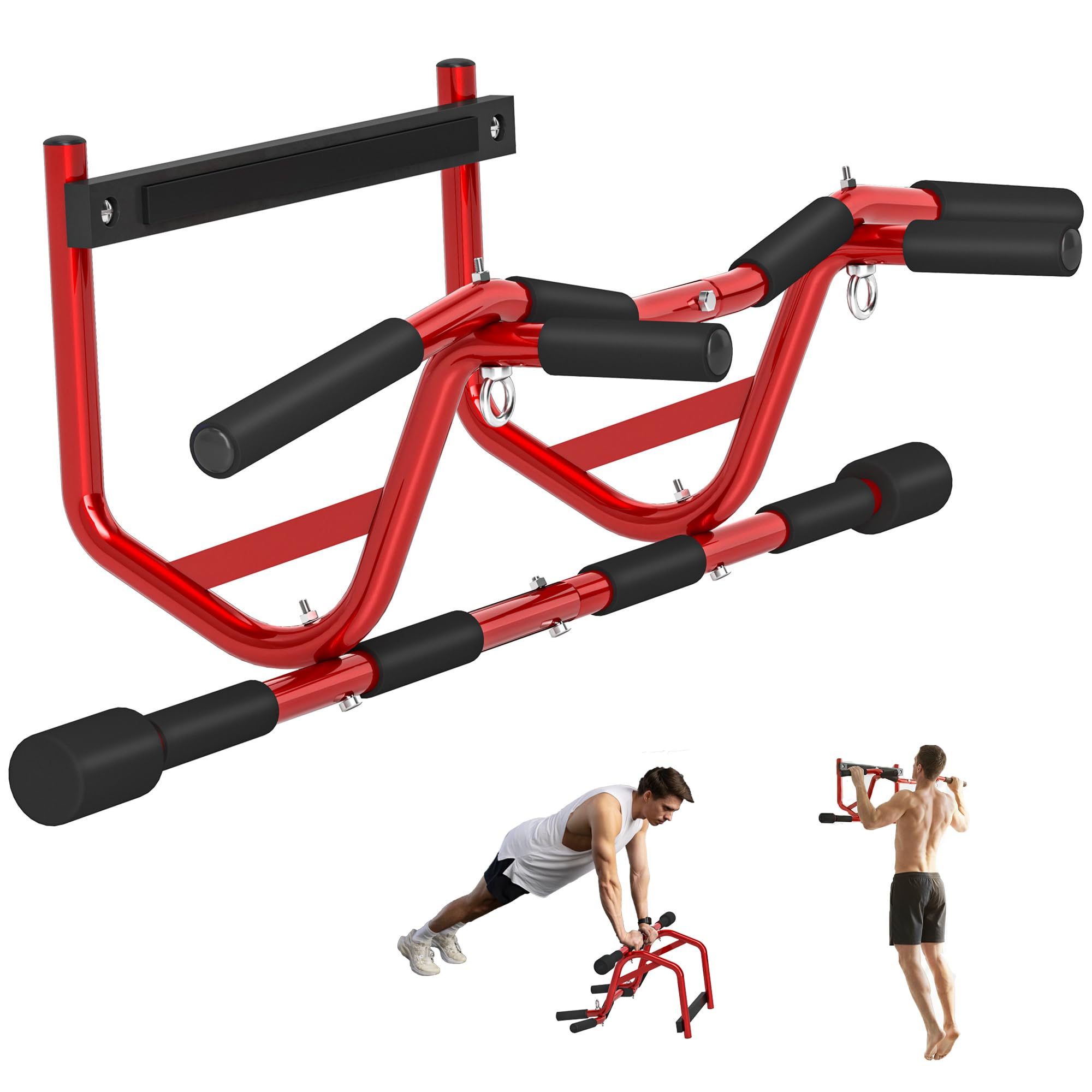 SPORTNOW Barra de Dominadas Multifuncional de Pared 150 kg Rojo y Negro