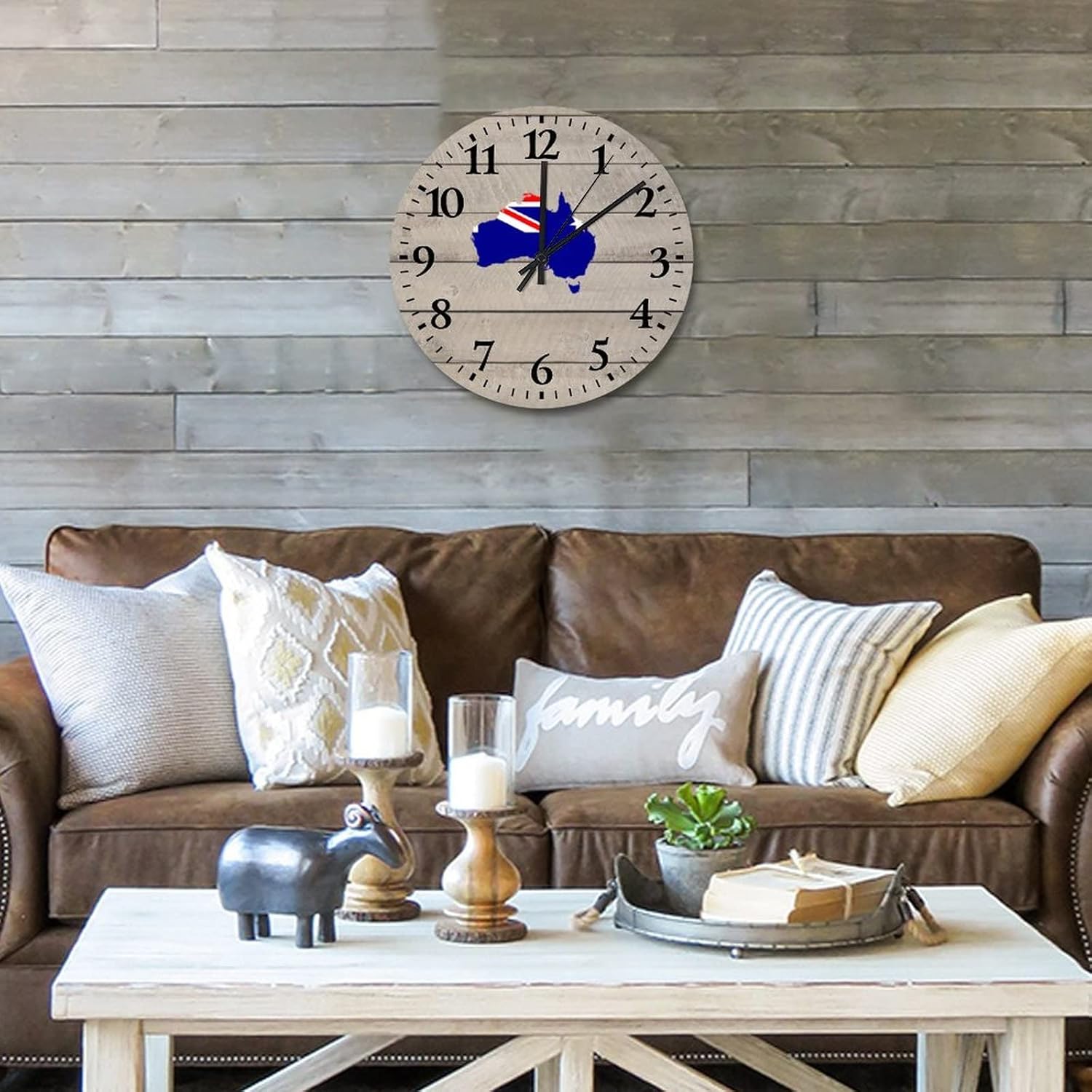 Clocks National Flag Australia Outline Cool Room Decor Battery Operated Quartz Analog Quiet Arabic Numbers Country Outline Round Clock for Home Office 15 Inch
