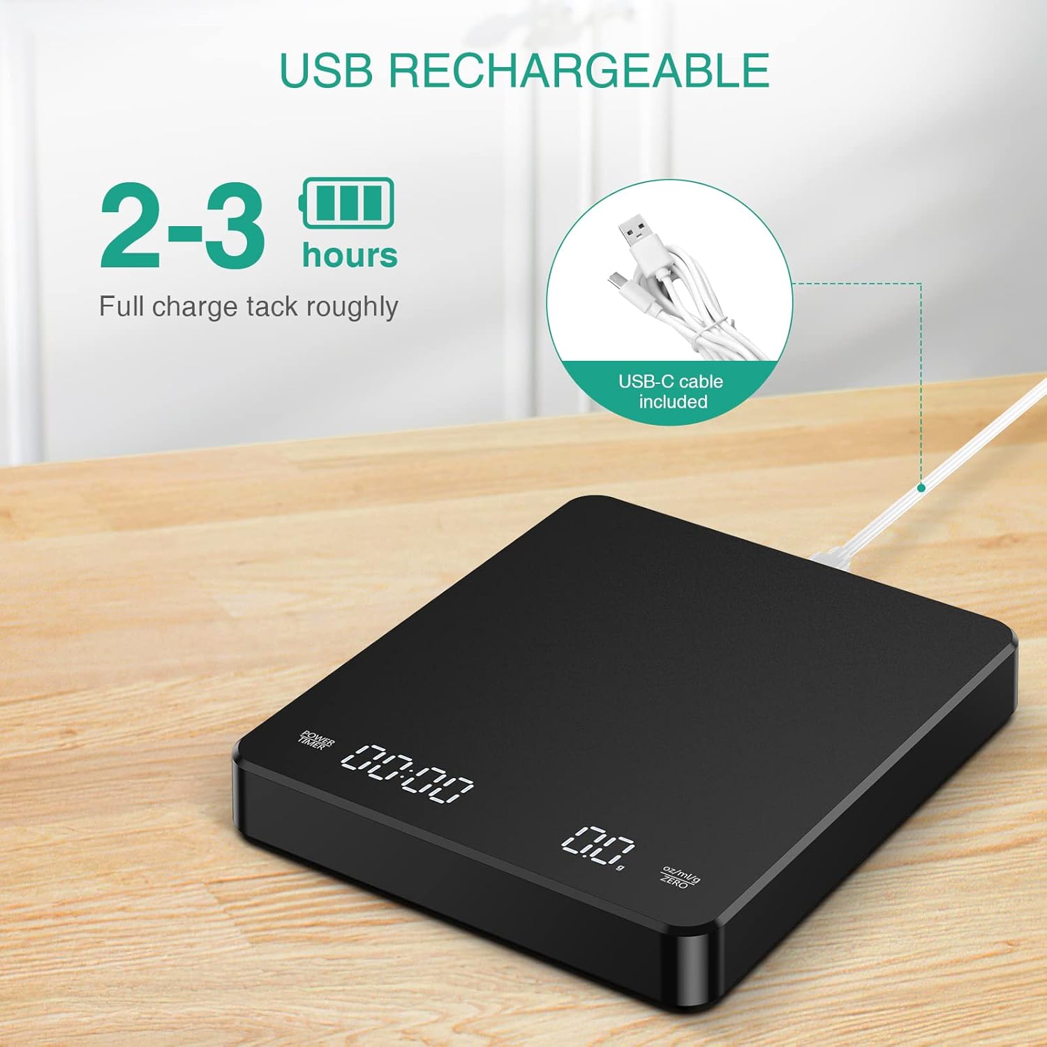 ORIA Digital Coffee Scale charging via USB-C