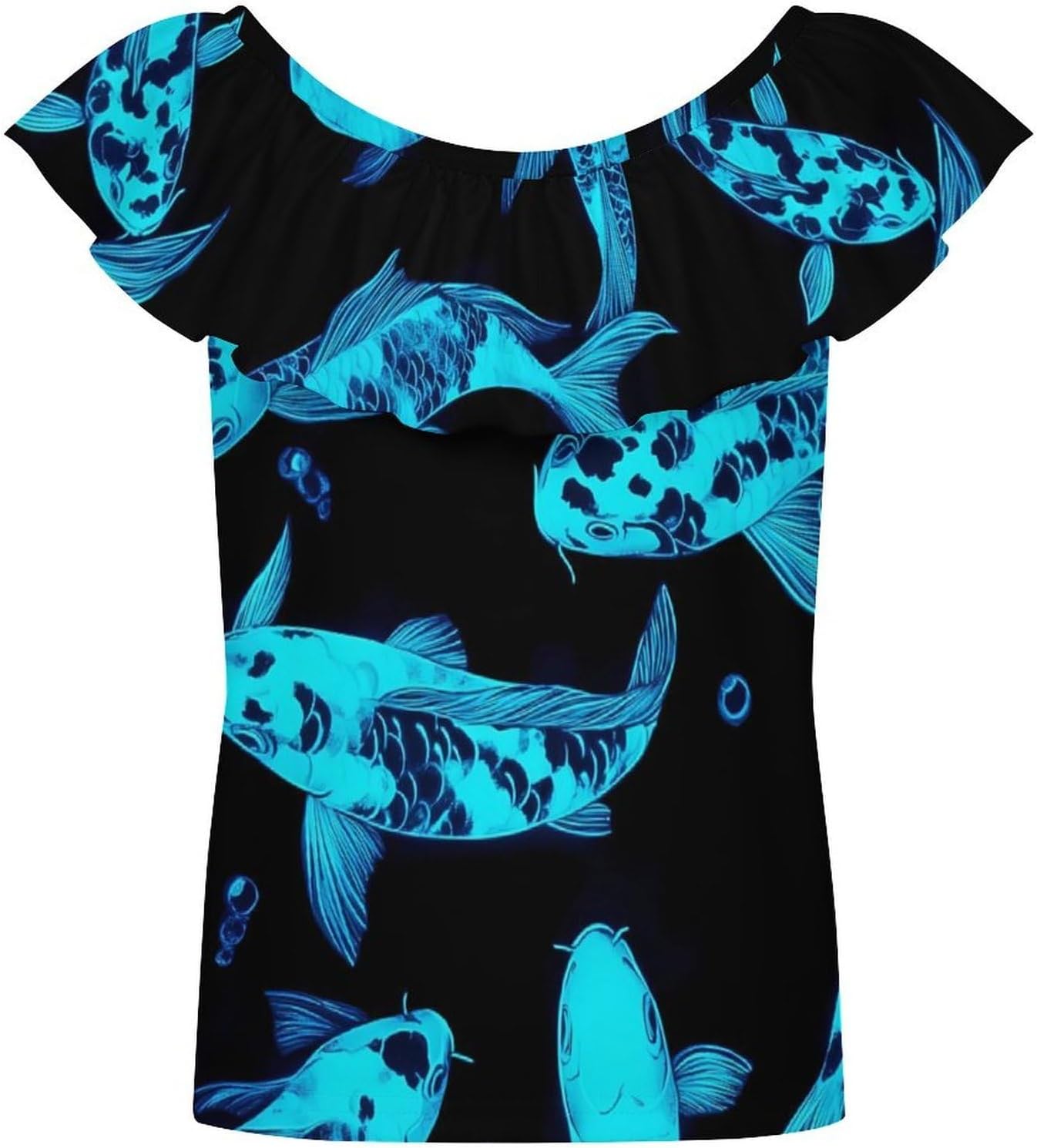 Glow in The Dark Fish Girls T-Shirts Top Ruffle Short Sleeve Blouse Casual Graphic Tees
