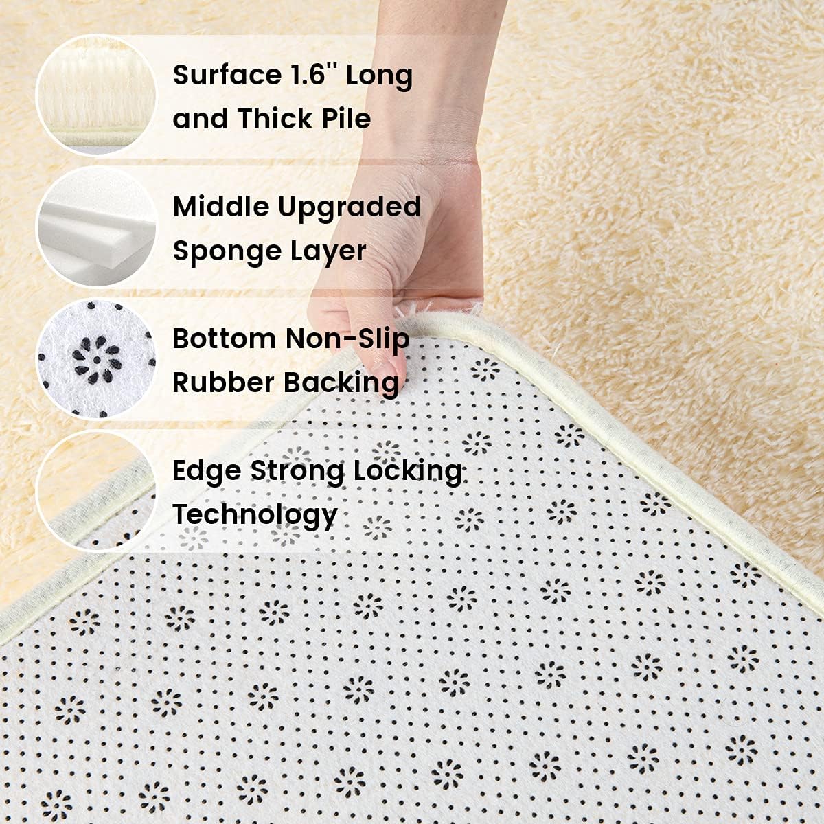 Ompaa Fluffy Rug, Super Soft Fuzzy Area Rugs for Bedroom Living Room - 3' x 5' Large Plush Furry Shag Rug - Kids Playroom Nursery Classroom Dining Room Decor Floor Carpet, Light Yellow