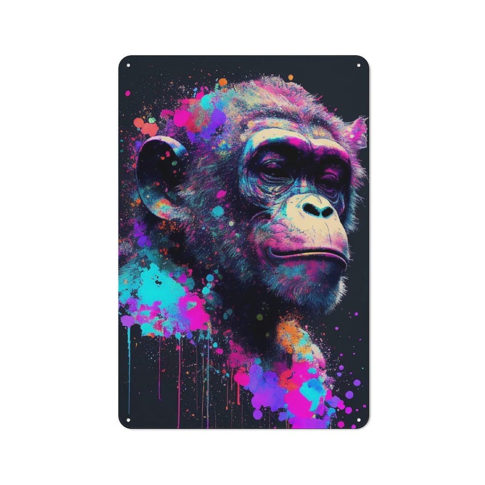 Junmoney Colorful Chimpanzee Rustic Metal Sign 30X20cm For Guest Room Or Hallway, Suited To Hallway Wall Decor Fans