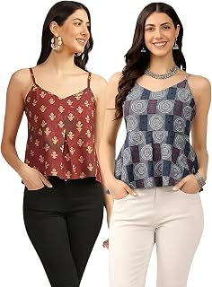 Pinkmint Women Cotton Peplum Tops Combo | Sleeveless Spaghetti Strap Printed Summer Tops for Women Tops, Office Wear, Coll... Price In India