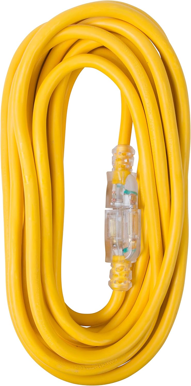 Bergen Industries Extra HeavyDuty Outdoor Single Receptacle Extension Cord, 25', 12 AWG, 15A