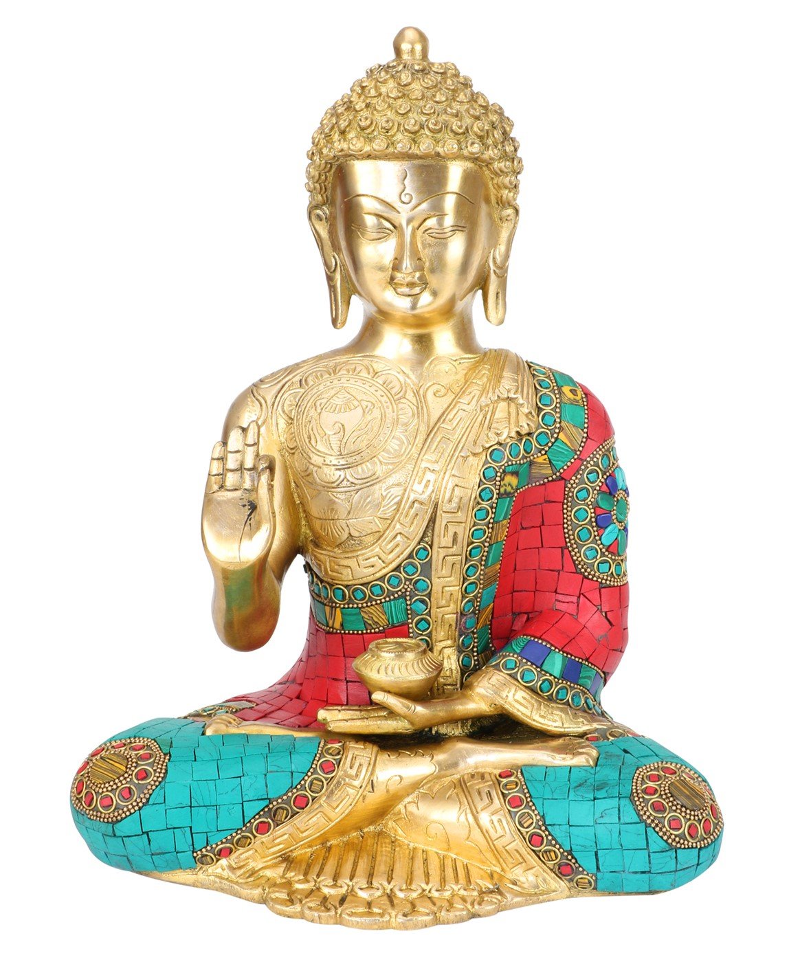 ARTVARKO Brass Bhagwan Buddha Statue Blessing Face Murti for Home Decor, Entrance, Office, Table, Living Room, Meditation, Luck, Gift, Feng Shui (Multicolour, 12 Inch)