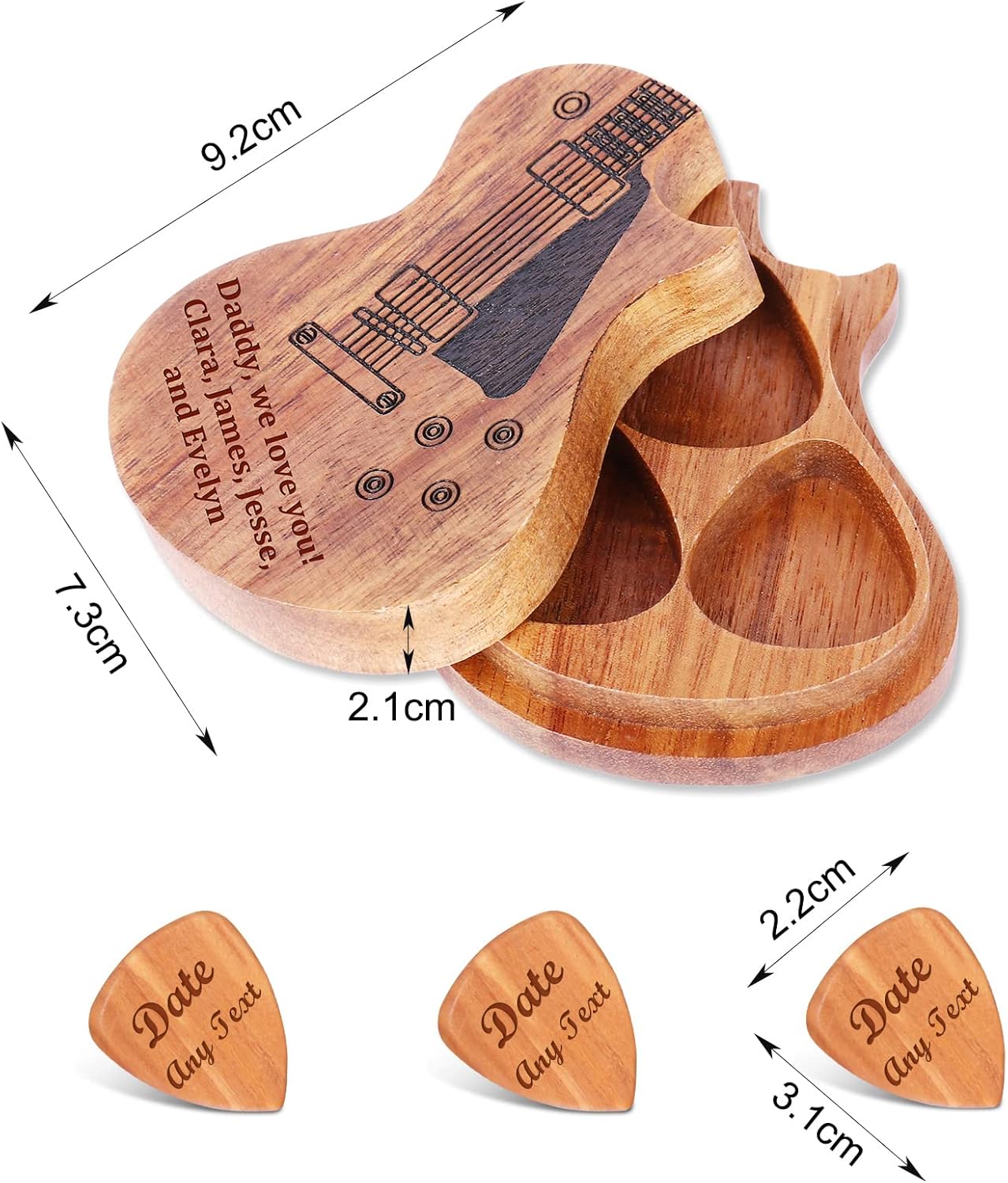 Personalized Wooden Guitar Picks Custom Text Guitar Pick Holder Pick Case Gift for Boyfriend&Any Musician (Style 2)