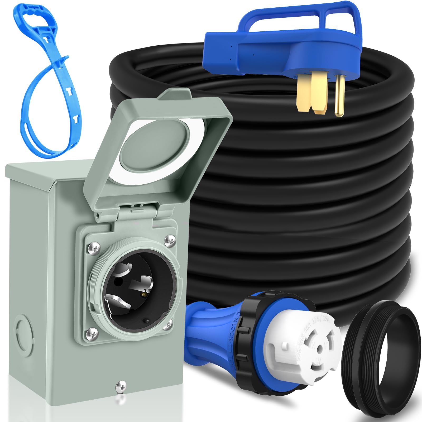 RVINGPRO Kit Cavo Generatore 50A 15ft Con Scatola Ingresso Preforata: NEMA 14-50P A SS2-50R, ETL, Impermeabile - 4