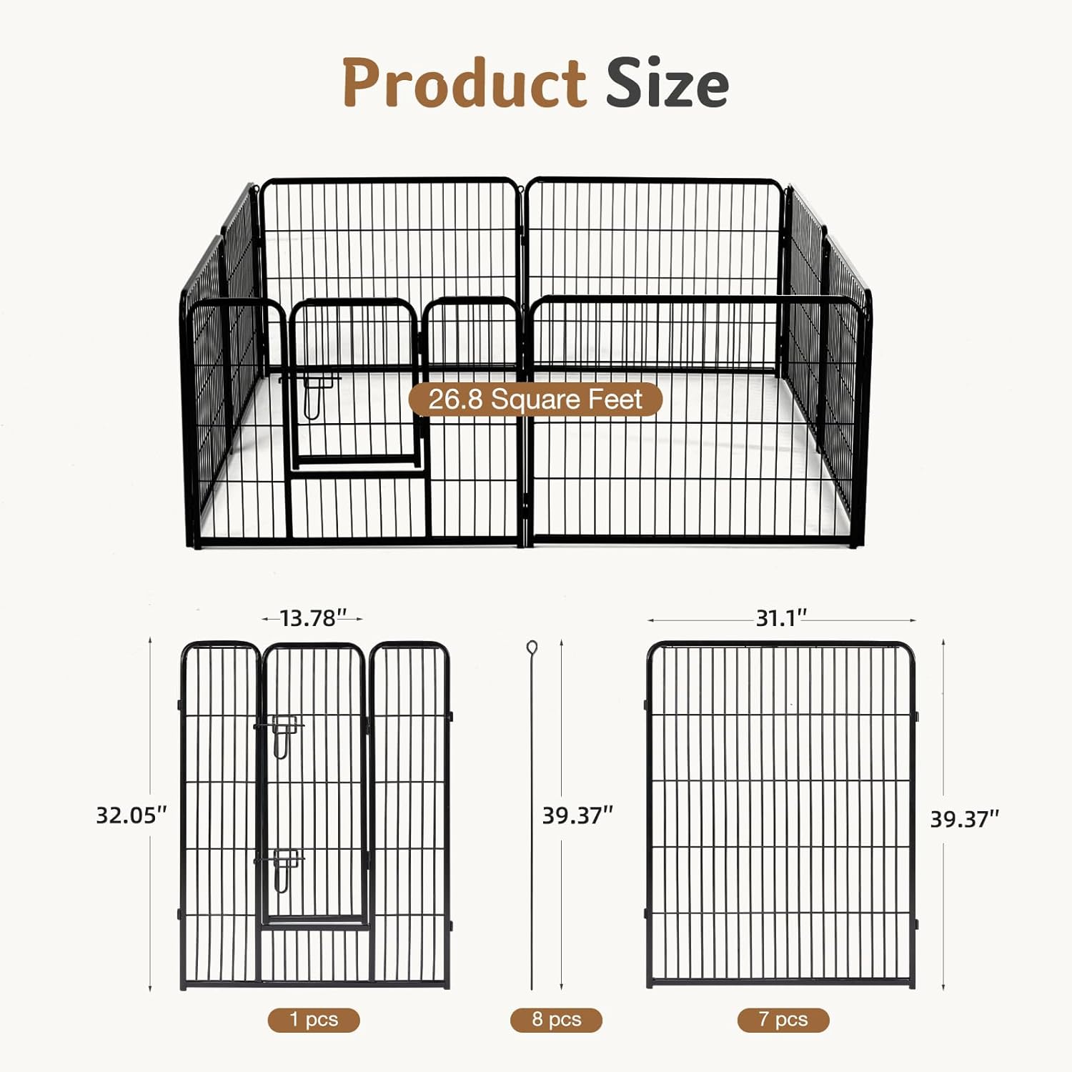 dumos dog playpen indoor, metal 40 inch 8 panels foldable pet fence with door, outdoor small medium large dog puppy portable exercise play pen for rv camping, trips, play yard black 8 40-inch