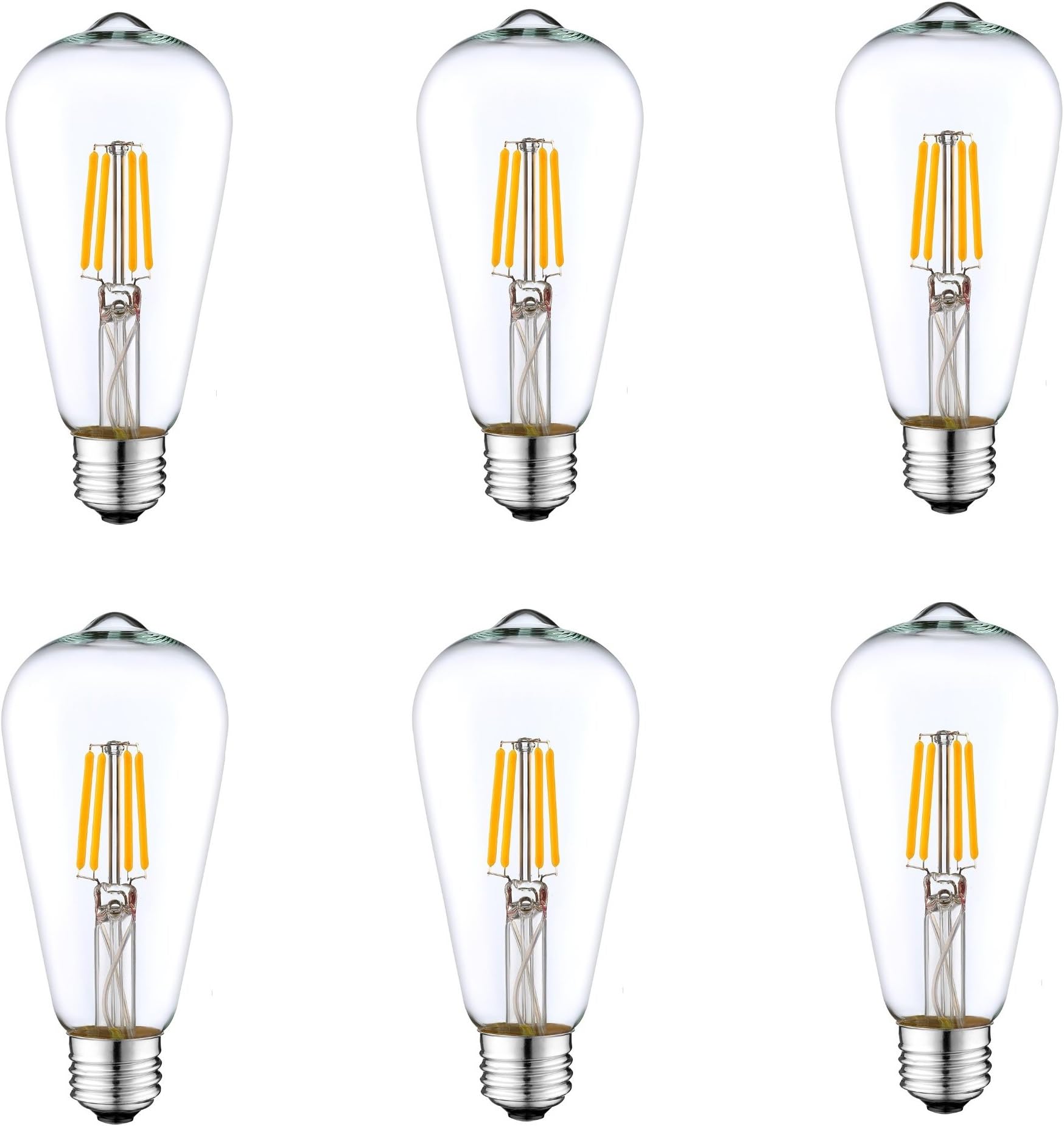 6 Pack DC 12 Volt Nostalgic Warm White 6W LED Edison Filament ST64 Light Bulb E26 E27 Medium Base Lamp Low Voltage Landscape Outdoor Sconce Path Vintage Cage Pendant Lamp Antique Theater Lighting