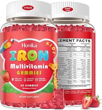 Iron Supplement Gummies for Kids with Multivitamin, Calcium, Zinc, Folate - Kids Iron Gummies Support Immune, Blood Builder, Iron Deficiency, Anemia & Energy - Vegan, Strawberry 60 Count