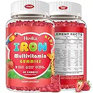 Iron Supplement Gummies for Kids with Multivitamin, Calcium, Zinc, Folate - Kids Iron Gummies Support Immune, Blood Builder, Iron Deficiency, Anemia & Energy - Vegan, Strawberry 60 Count